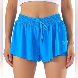 Luogongzi 2 in 1 Flowy Running Shorts Womens Large Blue Training Gym Dance NWOT